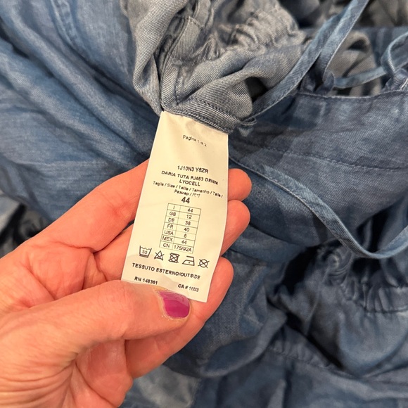 PINKO Daria Denim Ruffled Hem Romper Size 8 - Picture 8 of 9